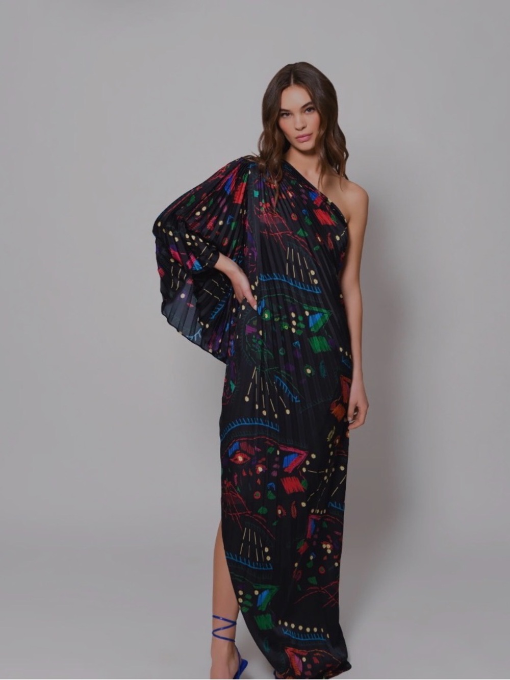 Hutch Black One-Shoulder Maxi Dress with Multi-Color Print